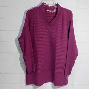 Soft Surroundings Women's Medium Bohème Pullover Sweater Purple V-Neck Ribbed
